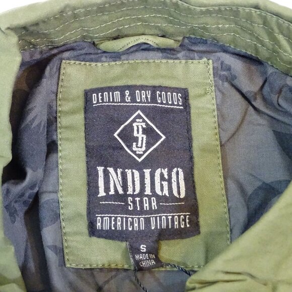 Indigo Star Military Field Jacket Olive Green Men Size S Button Up Patch Pockets - Picture 7 of 15